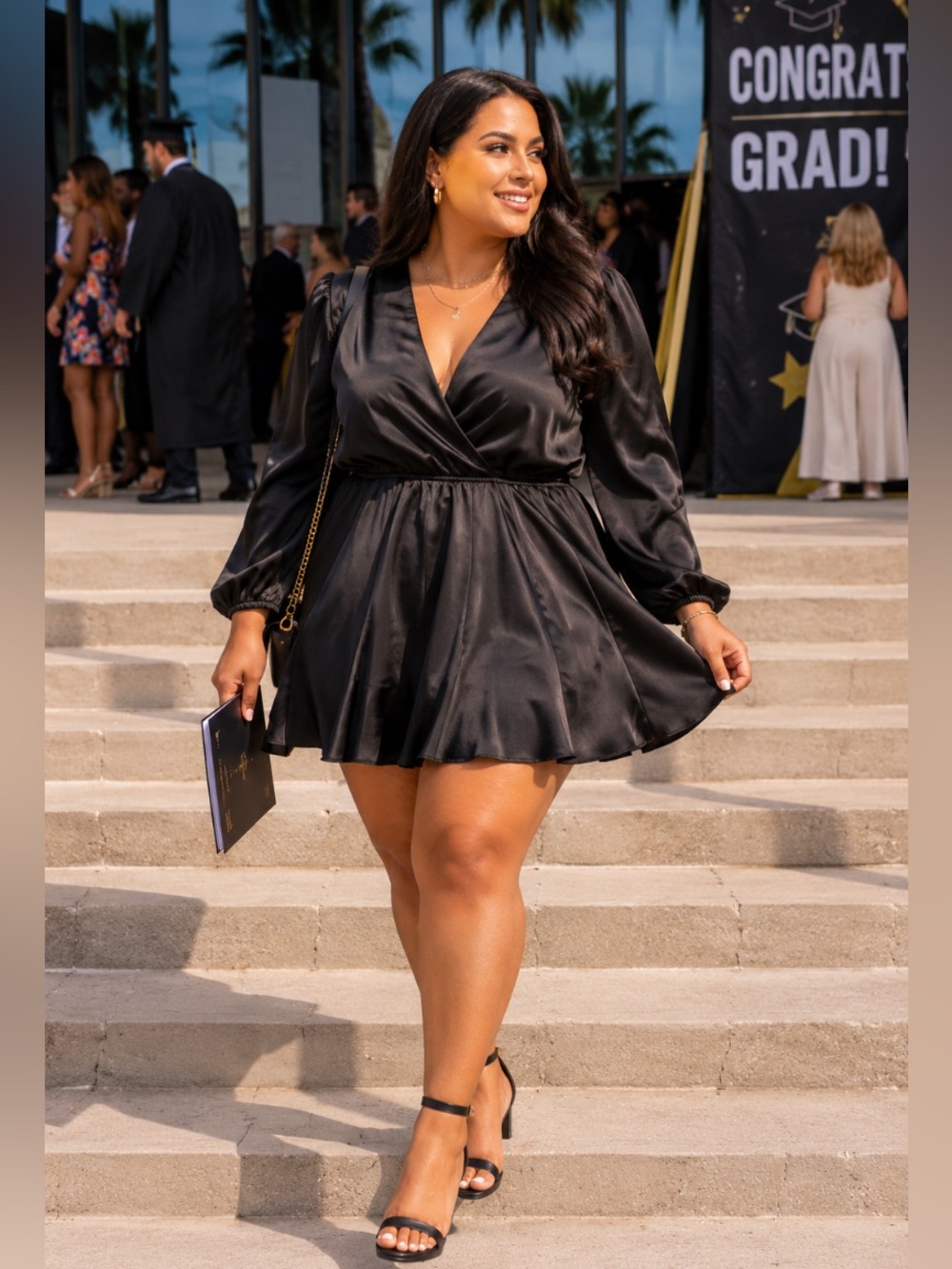 ChicSoul • Long Sleeve • Black • Satin Dress • XL